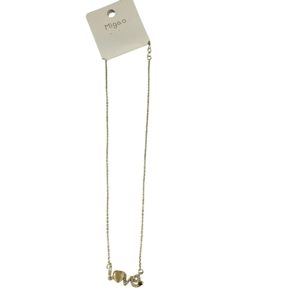 Bedazzled Love Letter Pendant Necklace Womens Gold‎ Tone Rhinestone Gemstones
